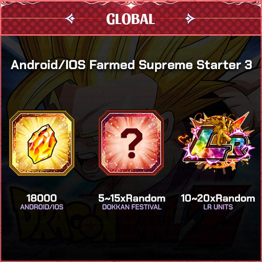 Dragon Ball Z Dokkan Battle Account Farmed Supreme Starter 3 Global Android/Ios