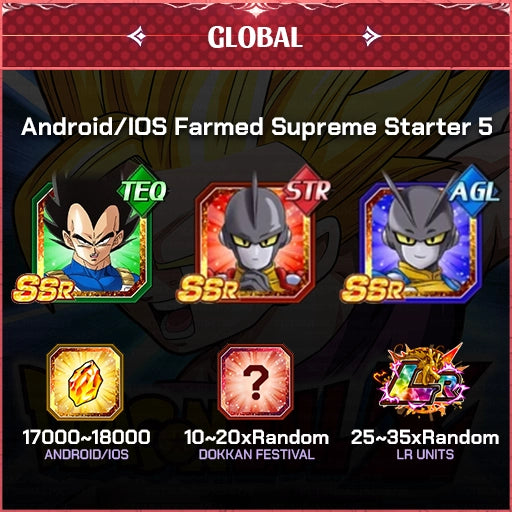 Dragon Ball Z Dokkan Battle Account Farmed Supreme Starter 5 Global Android/Ios