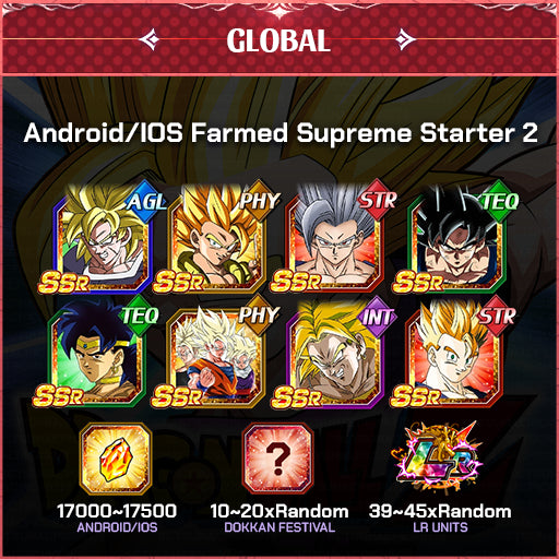 Dragon Ball Z Dokkan Battle Account Farmed Supreme Starter 2 Global Android/Ios