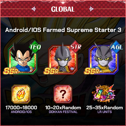 Dragon Ball Z Dokkan Battle Account Farmed Supreme Starter 3 Global Android/Ios