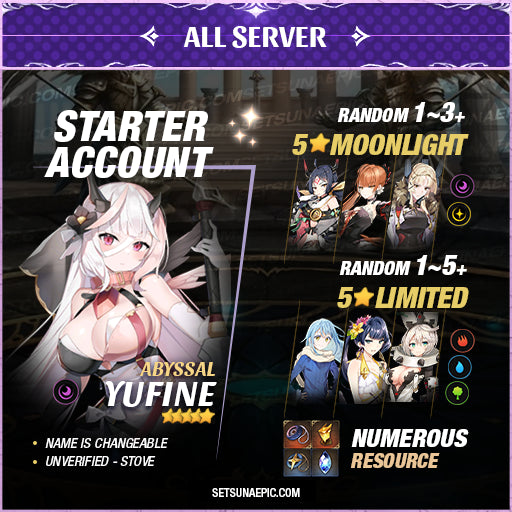 Epic Seven Account 5* Moon Light Abyssal Yufine Starter Account All Server