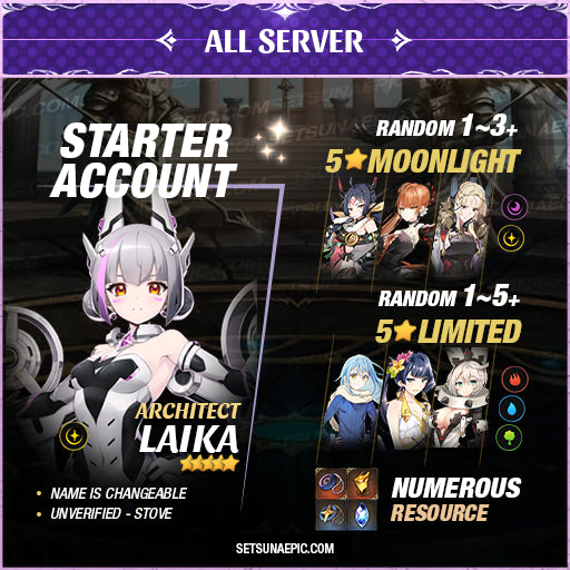 Epic Seven Account 5* Moon Light Architect Laika Starter Account All Server