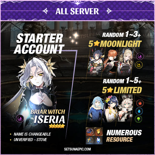 Epic Seven Account 5* Moon Light Briar Witch Iseria Starter Account All Server