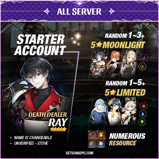 Epic Seven Account 5* Moon Light Death Dealer Ray Starter Account All Server