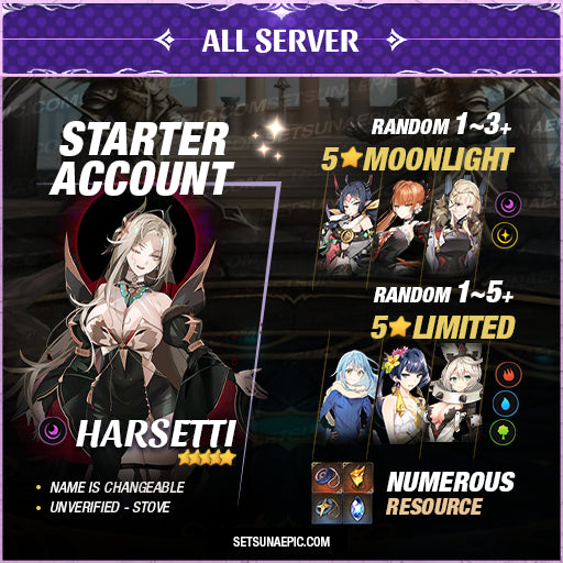 Epic Seven Account 5* Moon Light Harsetti Starter All Server