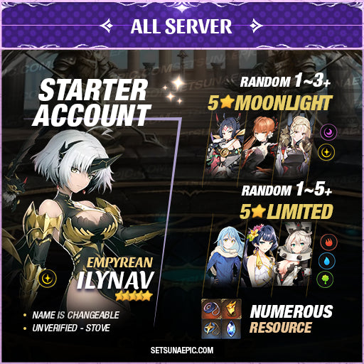 Epic Seven Account 5* Moon Light Empyrean Ilynav Starter All Server