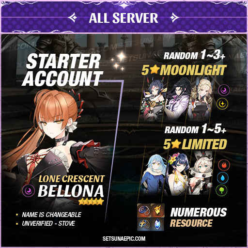 Epic Seven Account 5* Moon Light Bellona Starter Account All Server