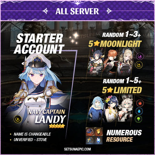 Epic Seven Account 5* Moon Light Navy Captain Landy Starter Account All Server