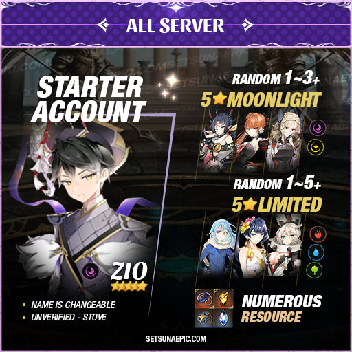 Epic Seven Account 5* Moon Light Zio Starter Account All Server