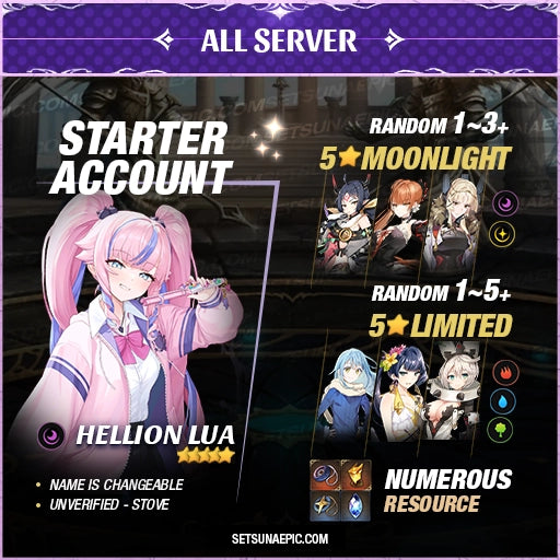 Epic Seven Account 5* Moon Light Helion Lua Starter Account All Server