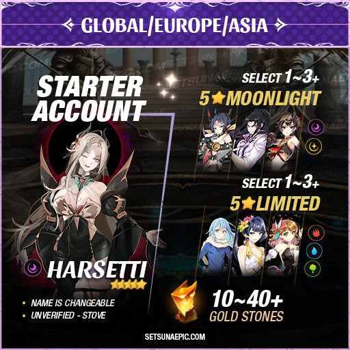 Epic Seven Account 5* Moon Light Harsetti Starter All Server