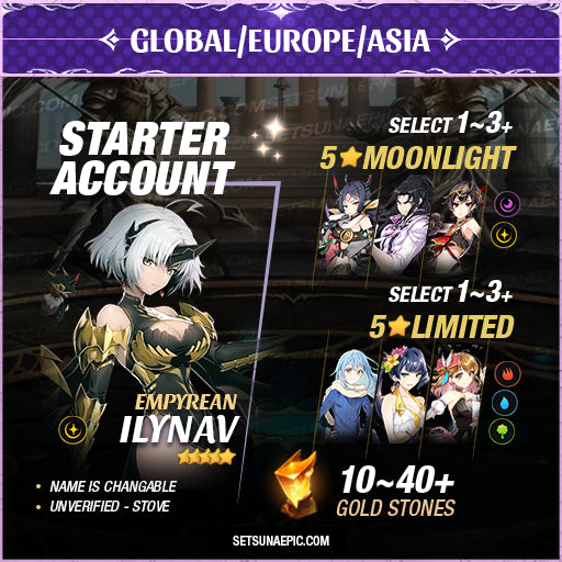 Epic Seven Account 5* Moon Light Empyrean Ilynav Starter All Server