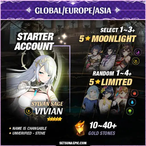 Epic Seven Account 5* Moon Light Sylvan Sage Vivian Starter Account All Server