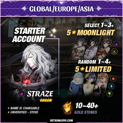 Epic Seven Account 5* Moon Light Straze Starter Account All Server