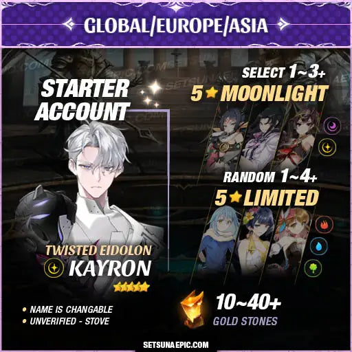 Epic Seven Account 5* Moon Light Kayron Starter Account All Server