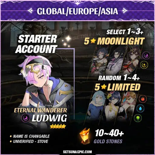 Epic Seven Account 5* Moon Light Ludwig Starter Account All Server