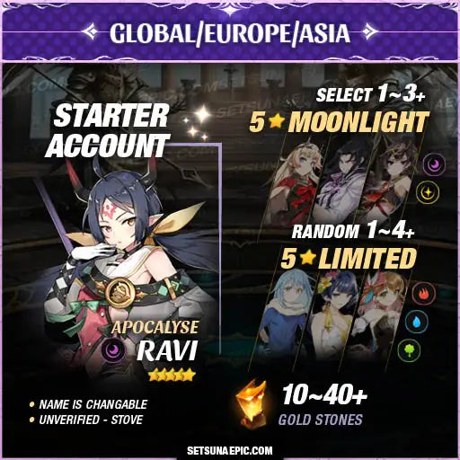 Epic Seven Account 5* Moon Light Ravi Starter Account All Server