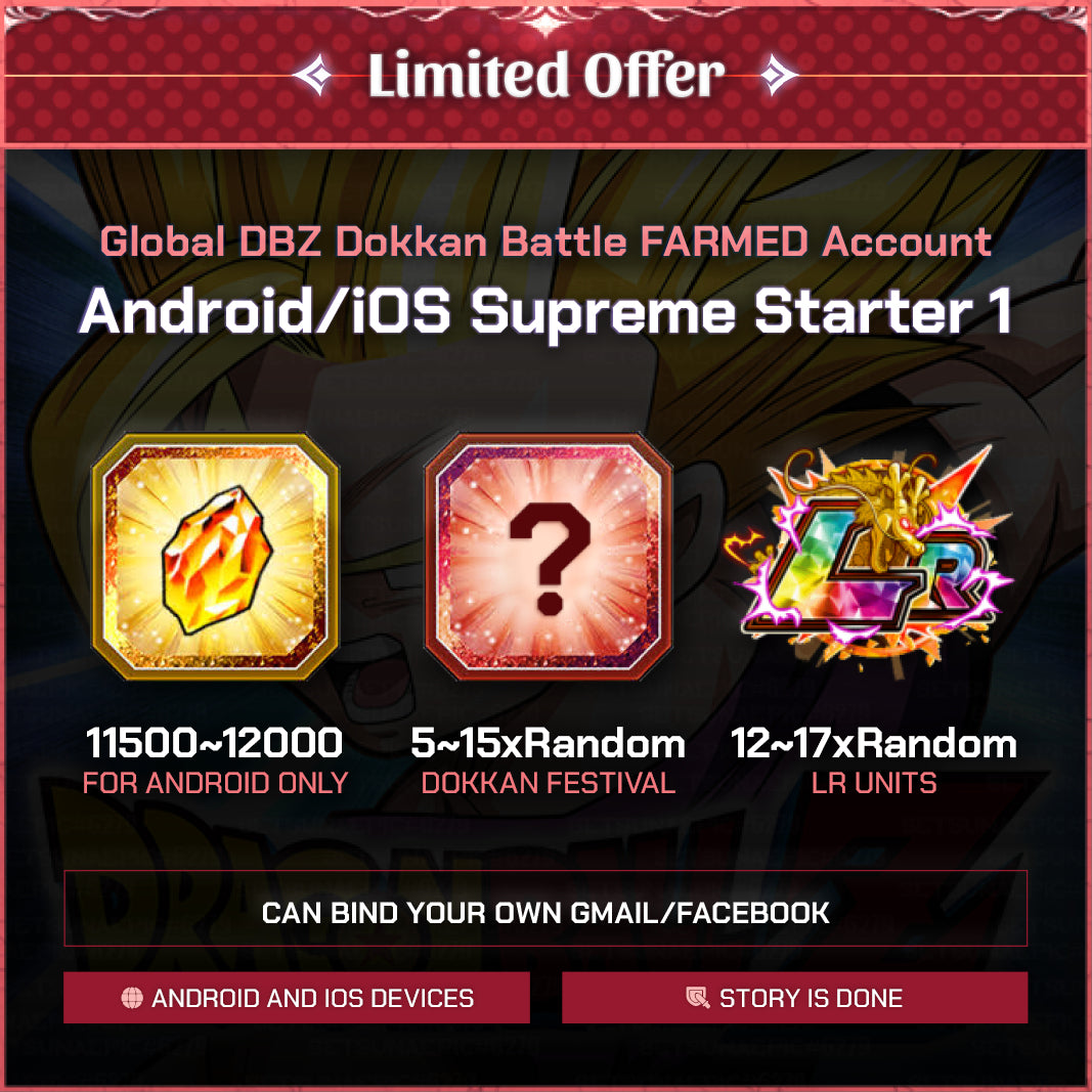 Dragon Ball Z Dokkan Battle Account Farmed Supreme Starter 1 Global Android/Ios