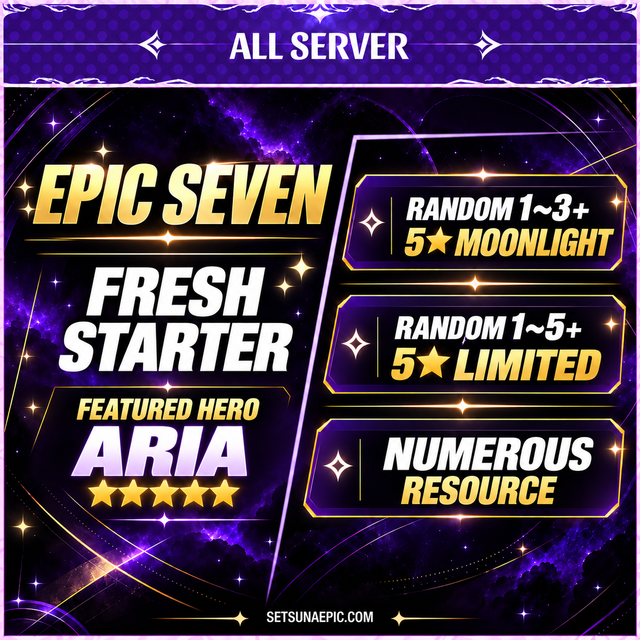 Epic Seven Account 5* Moon Light Aria Starter Account All Server