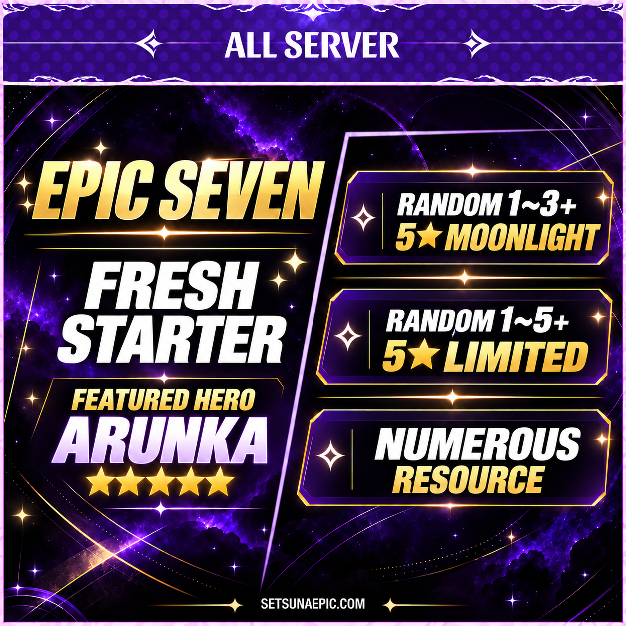 Epic Seven Account 5* Moon Light Arunka Starter Account All Server