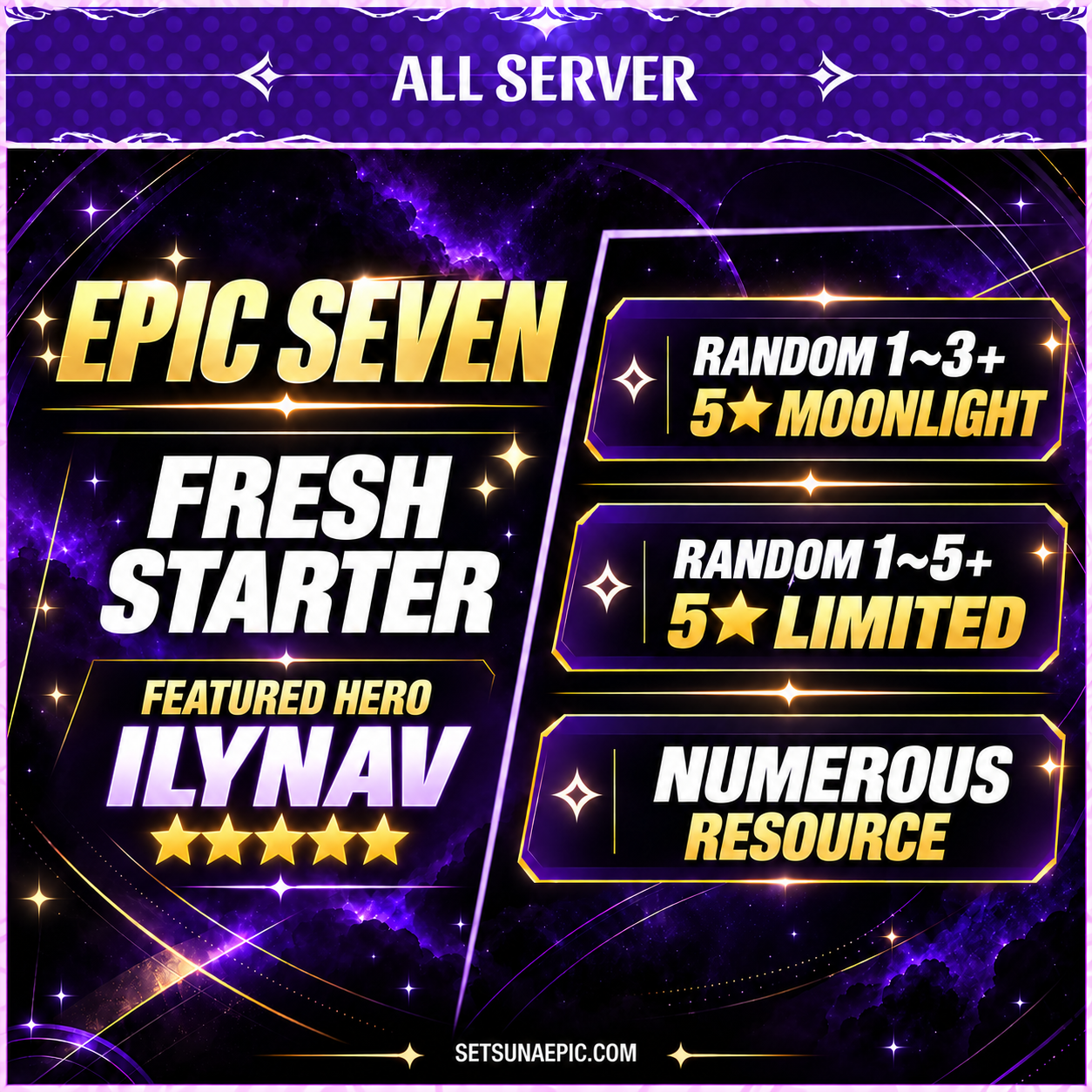 Epic Seven Account 5* Moon Light Empyrean Ilynav Starter All Server