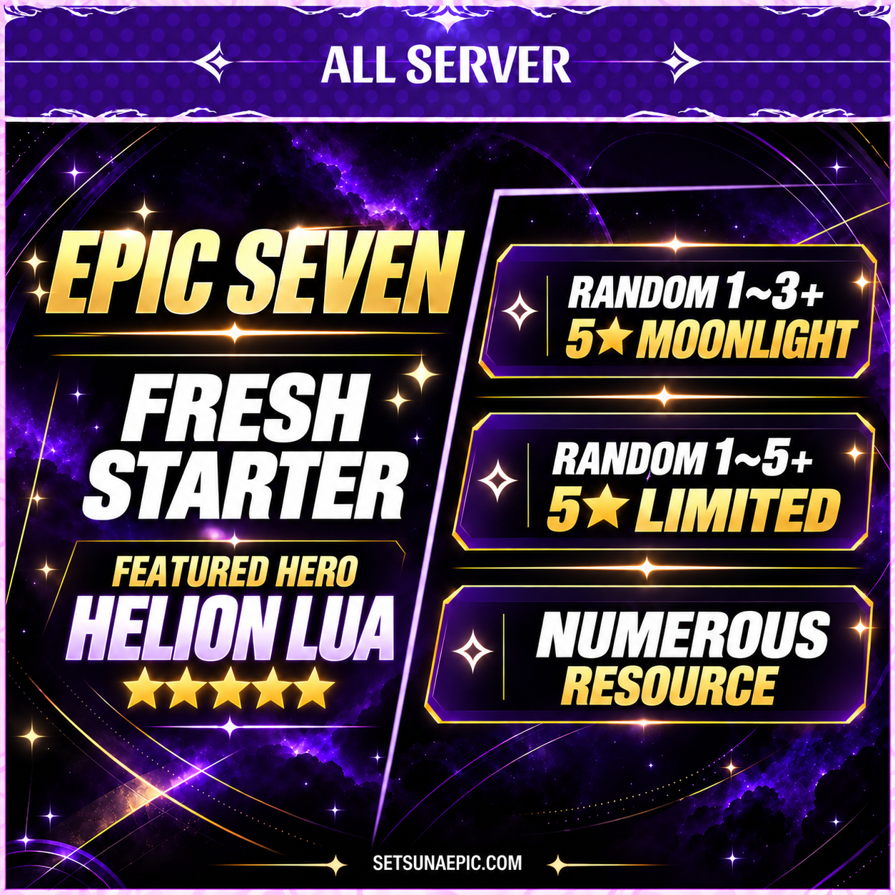 Epic Seven Account 5* Moon Light Helion Lua Starter Account All Server