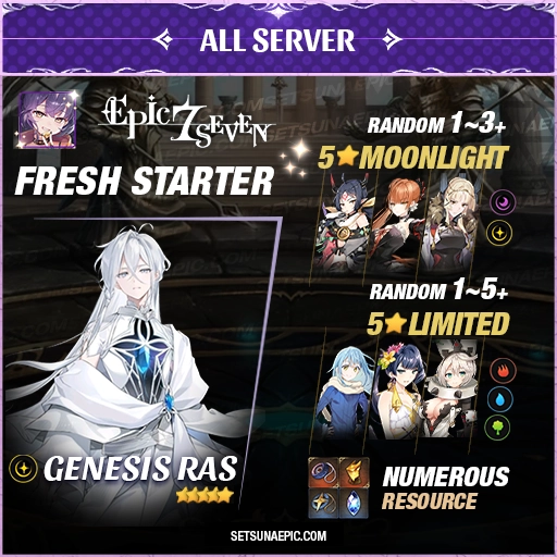 Epic Seven Account 5* Moon Light Genesis Ras Starter Account All Server